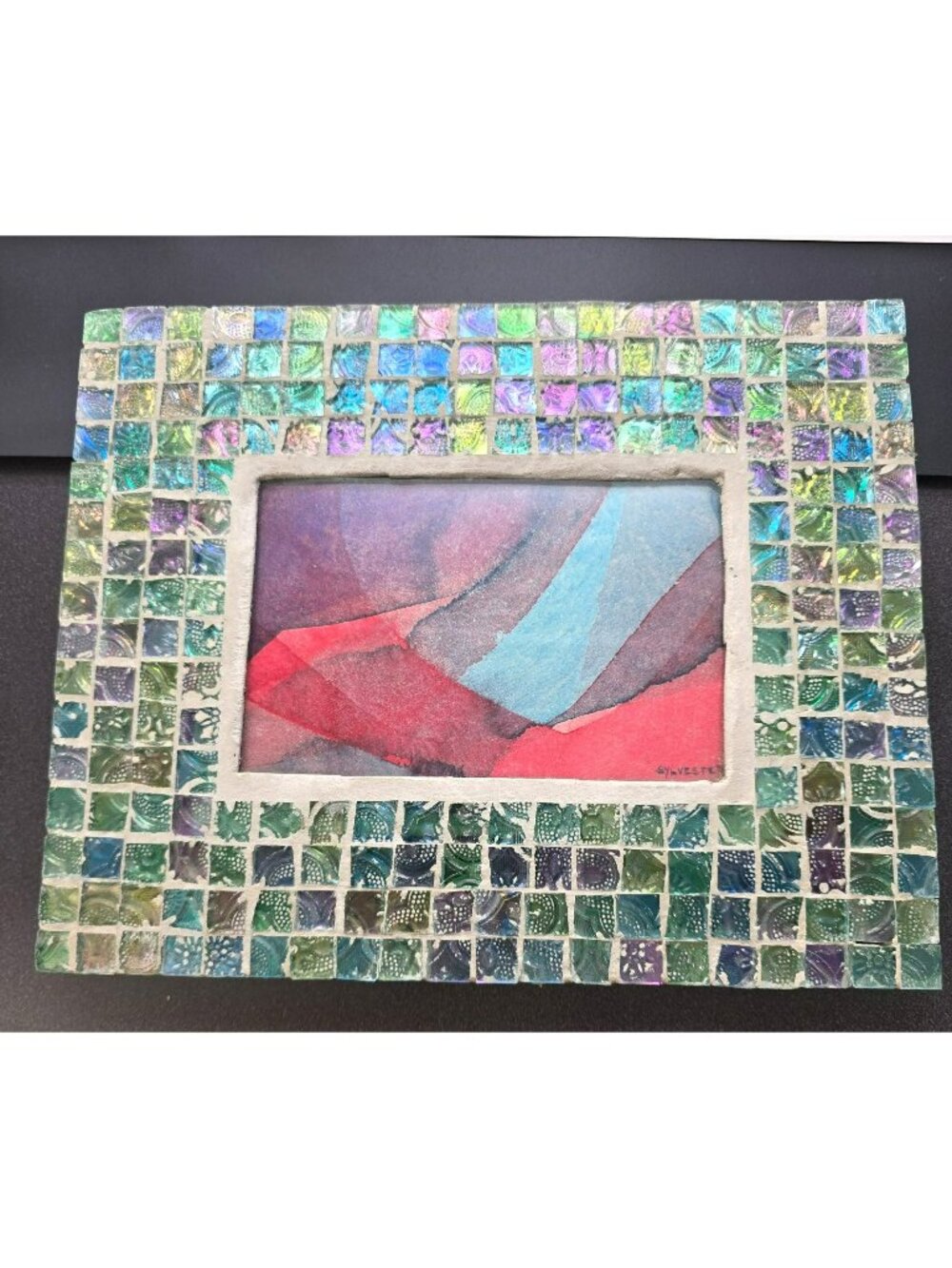 Mosaic Glass Picture Frame With Abstract Watercolor Art By Leif Sylvester je170